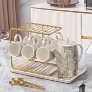 轻奢陶瓷喝水杯子家用套装客厅复古茶壶茶杯水具杯具北欧式带托盘