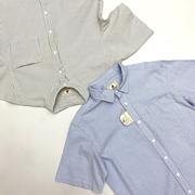 日式阿美咔叽日系复古青年衬衫，男全棉牛津纺，细条纹宽松短袖衬衣潮