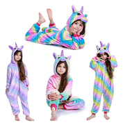 彩虹儿童卡通连体睡衣，星空独角兽cos服装rainbowunicornpajamas