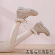 香港雪地靴女2023年真皮短靴厚底马丁靴冬季加绒加厚保暖棉鞋