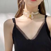 网红choker脖颈链女夏天设计感锁骨，链仙气蕾丝颈带项圈蝴蝶结装饰