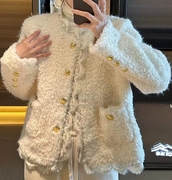 蕾丝花边羊羔毛外套(毛，外套)女欧洲站2023年秋冬韩版高级感小香风上衣