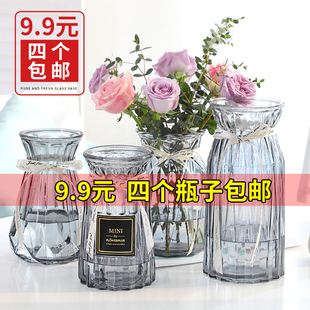 四件套玻璃花瓶透明水培，绿萝植物富贵竹百合，花瓶客厅插花摆件