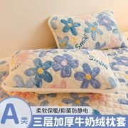 牛奶珊瑚绒枕套一对装冬季加厚法兰绒面枕头套48x74cm单个枕芯套