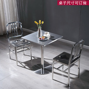 简约现代咖啡厅餐桌椅组合家用不锈钢，方形小桌子，简易接待洽谈桌椅