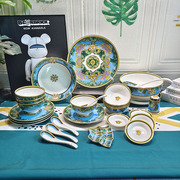 欧式陶瓷家用碗碟套装复古碗筷，盘子面碗餐具，碗潮流时尚32件套