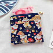 草莓猫原创手工，日式卡通布艺招财猫创意，零钱包卡包随身携带小包