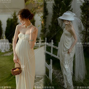 23年影楼孕妇主题法式复古外景白色抹胸裙孕妈咪写真摄影服装