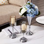 家用样板房创意银色北欧西餐桌烛台摆件现代烛光，晚餐浪漫道具摆台