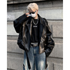 黑色pu皮衣夹克男士春秋季复古铆钉机车服，设计小众短款皮外套潮