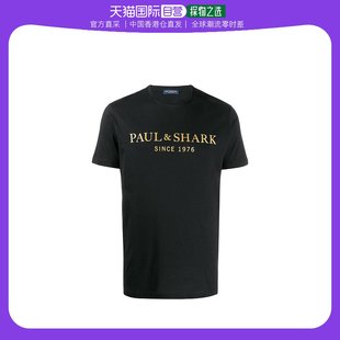 香港直邮Paul & Shark 黑色logo印花T恤 A19P1629潮流短袖圆领