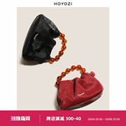 小优家包包HOYOZI新中式珠珠红色手提斜挎包女链条单肩腋下包