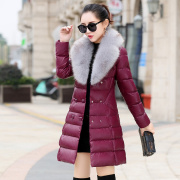 高货加厚中长款pu皮棉衣外套，女2024冬季韩版修身显瘦大毛领皮棉服