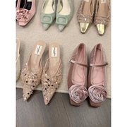 粉色仙女风包头凉鞋高跟鞋，女鞋子2024春夏季法式气质尖头单鞋