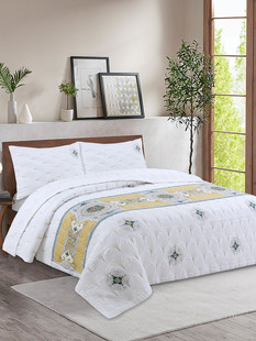 美式双面纯棉绗缝被绣花轻奢2024高档床盖三件套欧式四季通用床单