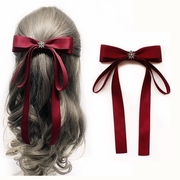 韩国气质新娘红色长飘带蝴蝶结发夹高端后脑勺顶夹发饰头花发卡