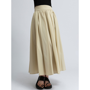 法式赫本风垂感高腰蓬蓬，半身裙a字中长款纯色，压褶百搭伞裙女夏季