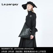 纳帕佳简洁立领，连衣裙2023秋装女式黑色长袖中长款休闲裙子