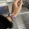 oukechun紫色豹纹爱心拼接猫爪，手链女小众，设计秋冬季毛绒手镯手饰