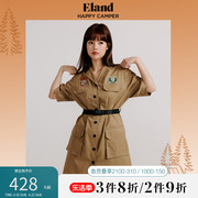 Eland衣恋工装风连衣裙女夏季款时髦纯色收腰中性帅气