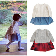 女童毛衣纯棉绞花棒针洋气假两件外贸出口美单婴儿小童女宝连衣裙