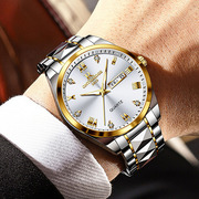 瑞士男表时尚潮款双历石英表，准时进口机芯，钢带夜光防水手表不掉色