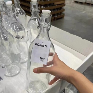 考肯 附塞瓶子透明玻璃水瓶果汁饮料酒瓶1L/0.5L宜家国内