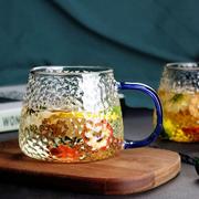 日式ins风锤纹玻璃水杯家用简约耐热带把手花茶杯可加热泡茶杯子