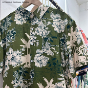 HTTAOSUP夏威夷印花衬衫男女薄款宽松复古港风设计感短袖雪纺衬衣