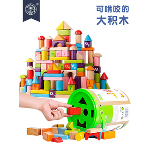晨禾108粒儿童数字字母积木拼装益智玩具宝宝桶装木制积木拼图