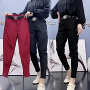 韩版秋季女士纯棉休闲小脚，裤显瘦百搭工装裤，高腰拉链腰带长裤