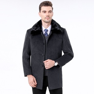 冬季男装中老年羊绒毛，呢大衣中长款加厚可脱羽绒内胆爸爸男士外套