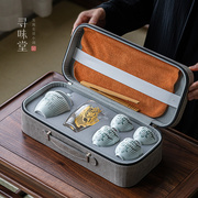 雅趣影青旅行茶具套装｜简约中式德化陶瓷便携泡茶整套功夫茶具