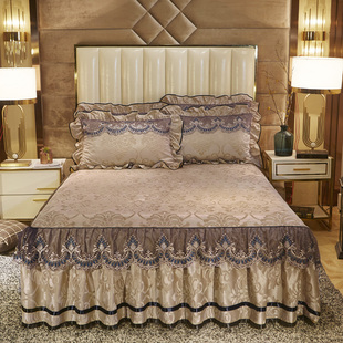 欧式天鹅绒床裙单件，保暖蕾丝床罩床套床上用品，三件套四季1.8m纯色
