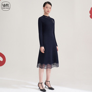 Distin Kidny/迪凯冬季保暖时尚裙摆蕾丝拼接设计优雅气质连衣裙