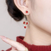 红色水晶耳环一款两戴耳钉女小众设计轻奢高级感气质长款流苏耳饰