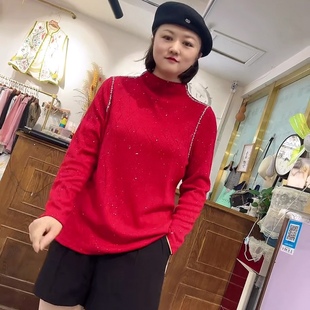 芮娜依莲初冬5711高领百搭针织加亮线遮肉显瘦打底毛衣加肥加大码