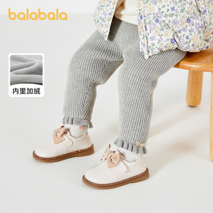 巴拉巴拉宝宝裤子女童，打底裤加绒冬季婴儿条纹，长裤保暖精致潮