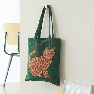 日本进口松尾美雪插画家猫咪松鼠时尚，帆布包单肩大容量手拎包