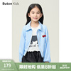 Buton Kids女童蓝色刺绣防晒夹克经典款春夏清新蓝白条纹短款外套