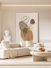 莫兰迪奶油风抽象艺术高档花卉大一整副客厅沙发背景墙装饰壁挂画