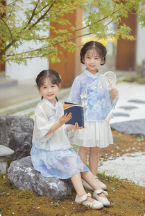国风夏清凉女童汉服两件套装刺绣中袖夏季古装中国风表演礼物