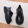 2024秋黑色松糕小皮鞋，欧美复古大头休闲鞋，增高厚底英伦风工装单鞋