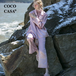 cococasa欧洲站大牌亮面西装两件套装女2022秋高端欧货新西服