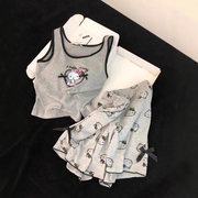 带胸垫HelloKitty吊带睡衣女夏季薄款背心短裤卡通可爱家居服套装