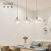 北欧三头餐厅灯现代简约日式黄铜玻璃吊灯创意饭厅餐桌吧台灯具