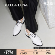 stellaluna女鞋春夏英伦，风平底单鞋，尖头链条系带真皮乐福鞋