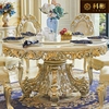 欧式大理石圆桌美式别墅，餐厅带转盘圆桌实木，雕花家用雕花吃饭餐桌