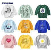 minizone儿童长袖T恤男女童卫衣宝宝保暖衣卡通印花抓绒上衣1-7岁