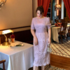 glec大码女装高端轻奢2024设计感时尚，名媛紫色蕾丝刺绣连衣裙